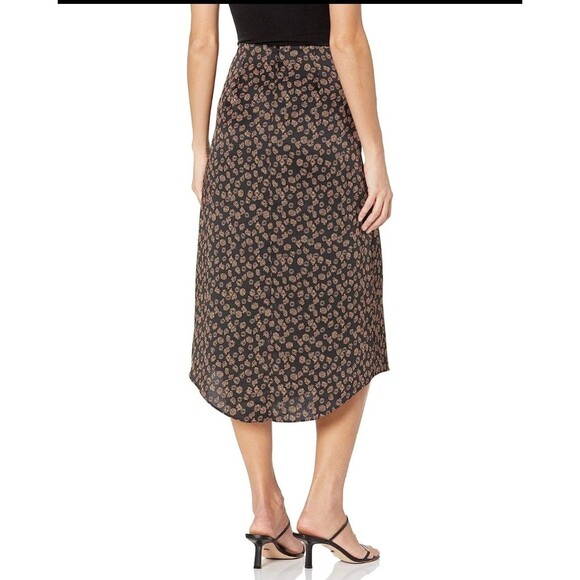VINCE Zinnia Floral-Print Satin Midi Ruched Pleated Detail Asymmetric Skirt 10 L - Picture 3 of 3